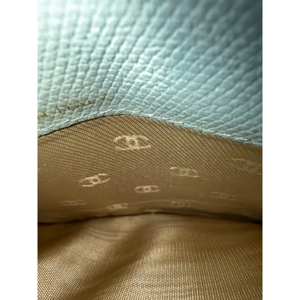 Rare Chanel Coco Button Continental Wallet Pastel Mint Tiffany Blue Caviar
